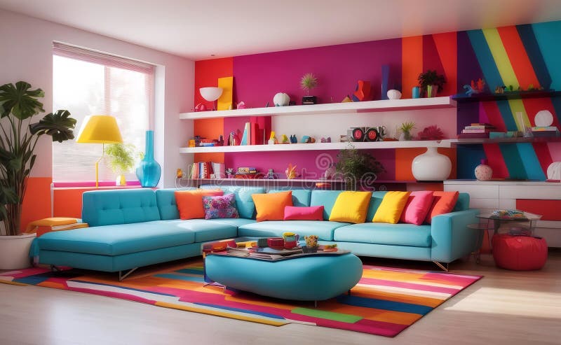 A colorful vivid modern living room creative design vector illustration