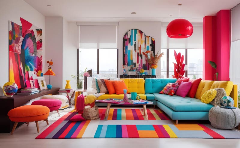 A colorful vivid modern living room creative design vector illustration