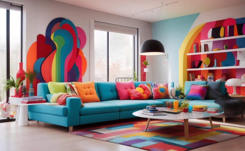 A colorful vivid modern living room creative design vector illustration
