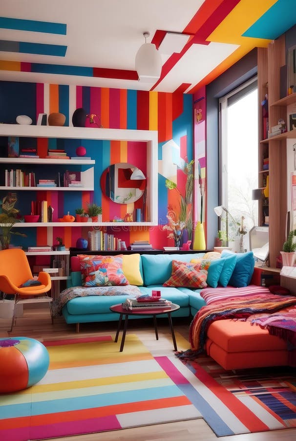 A colorful vivid modern living room creative design vector illustration