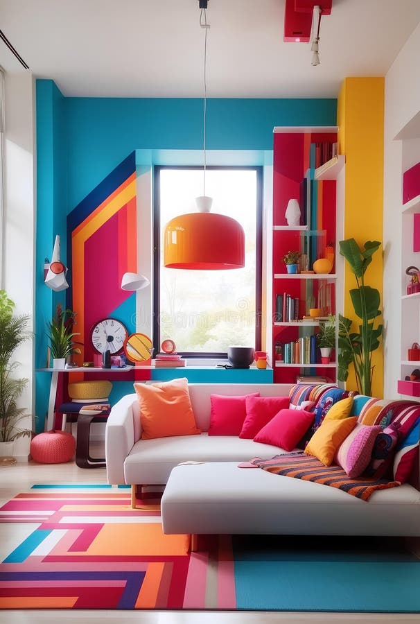 A colorful vivid modern living room creative design royalty free illustration