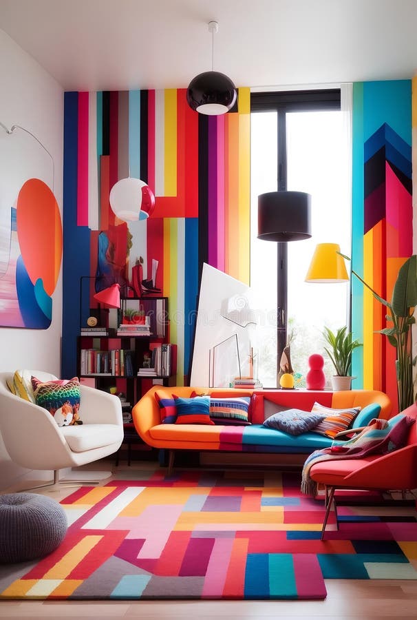 A colorful vivid modern living room creative design vector illustration