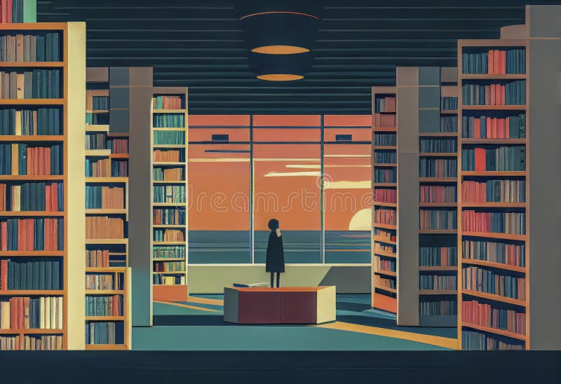 Colorful Wall of Books on Shelves in a Library. Stock Illustration