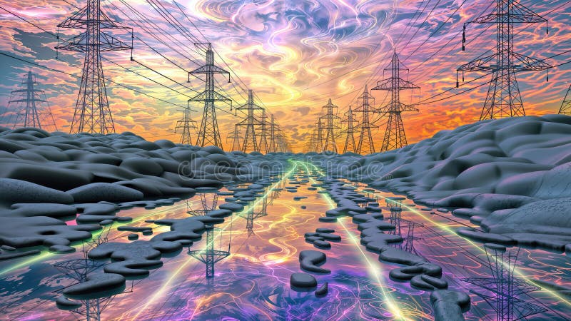 A colorful wallpaper with a smart grid and electricity, generative ai stock illustration