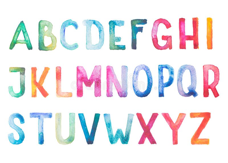Colorful watercolor aquarelle font type stock illustration Colorful watercolor aquarelle font type stock illustration