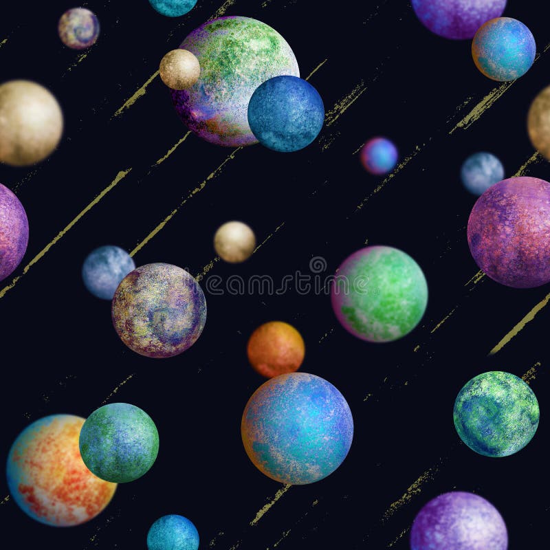 Set of colorful planets isolated on white background. Watercolor hand drawn  abstract planet balls magic art work illustration. Colorful abstract  geometric round shape sphere disc disk. Stock Illustration