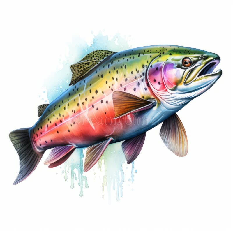 Watercolor Rainbow Trout Stock Illustrations – 102 Watercolor