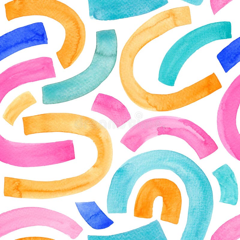 Colorful watercolor seamless childish pattern with linear arches. Multicolors semi circles.