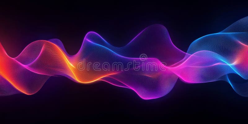 A colorful wave on a black background resembling smoke shapes stock photos