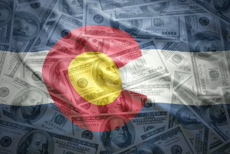 colorful waving colorado state flag on a american dollar background royalty free illustration colorful waving colorado state flag on a american dollar background royalty free illustration