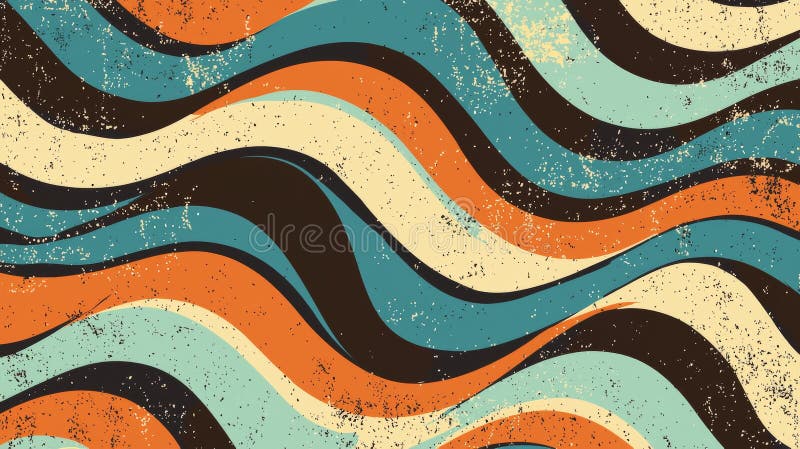 Colorful wavy lines create a retro background, adding a vintage touch with grunge texture and a seamless pattern stock images