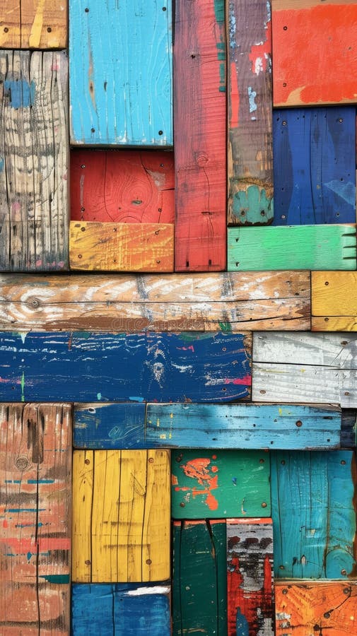 Colorful weathered wooden planks background stock photo
