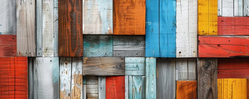 Colorful weathered wooden planks wall stock image