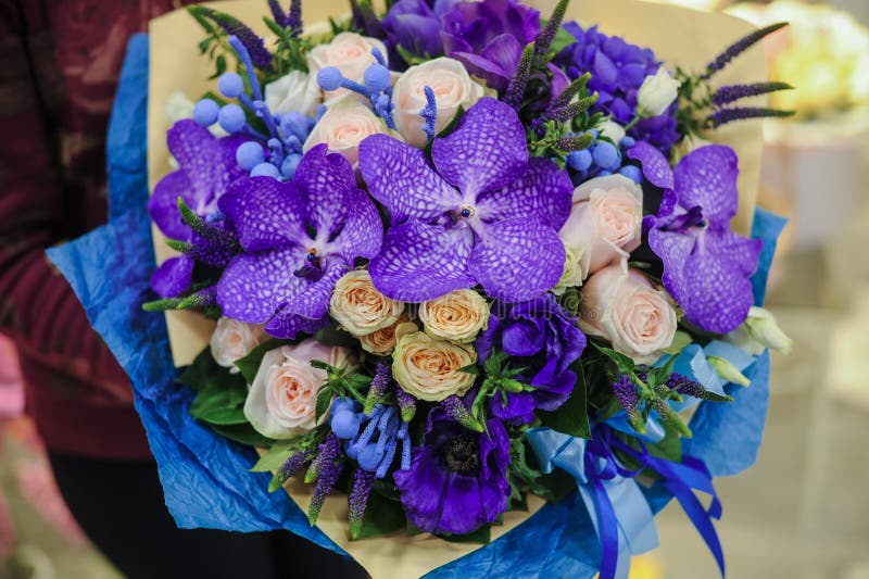 Colorful wedding bouquet with beautiful purple orchid stock photos Colorful wedding bouquet with beautiful purple orchid stock photos