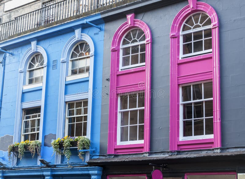 Colorful windows in Old Town Edinburgh