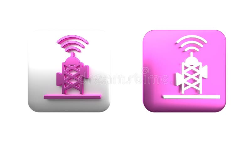 Colorful Wireless antenna icon isolated on white background. Technology and network signal radio antenna. Square button stock illustration