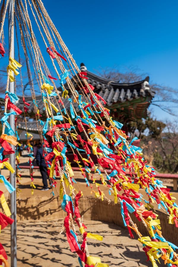 Colorful wish knots in jeondeungsa temple on Ganghwa or Kanghwa island in Incheon, South Korea stock image Colorful wish knots in jeondeungsa temple on Ganghwa or Kanghwa island in Incheon, South Korea stock image