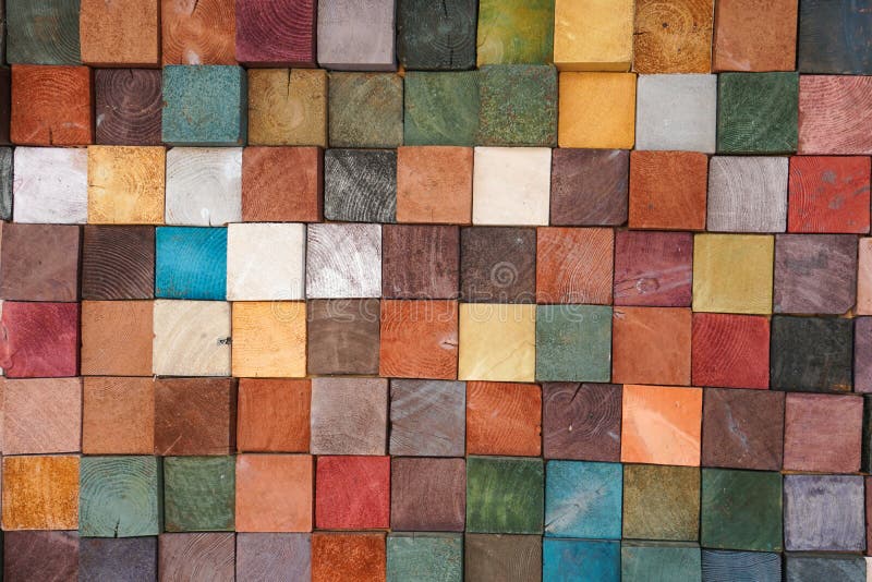 Colorful wood block tiles patterns abstract background stock photos