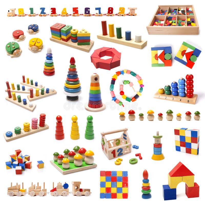 Colorful wooden beads toys stock images