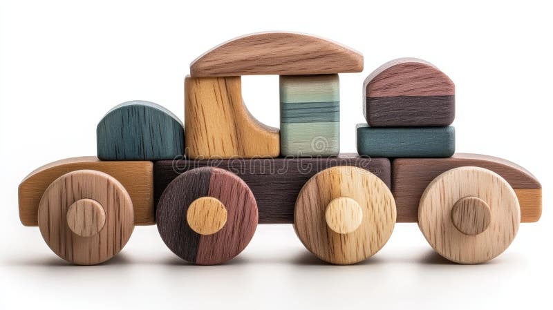 Blocuri colorate din lemn, aranjate pentru a crea un tren jucăuș de jucărie ideal pentru timpul de joacă al copiilor și pentru set vector illustration