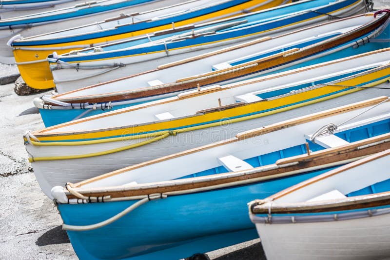Colorful wooden boats. royalty free stock photos
