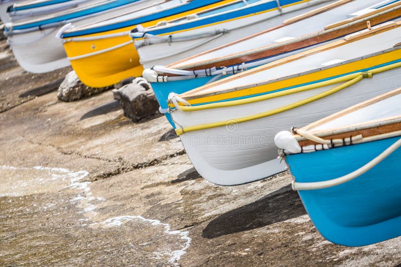 Colorful wooden boats. stock photos