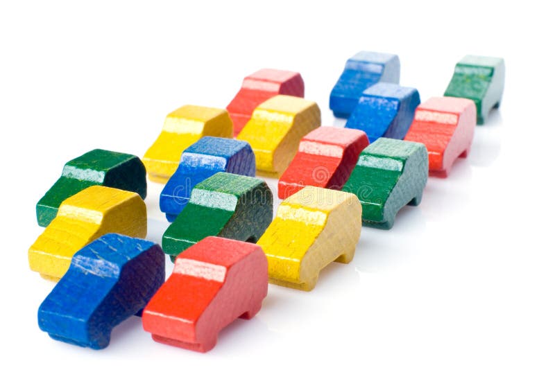 Colorful wooden cars stock image