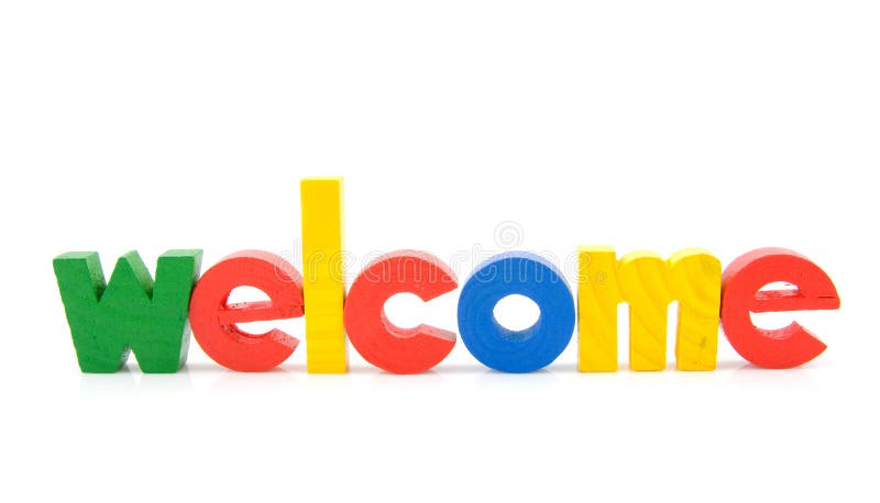Colorful wooden letters with the word welcome stock images