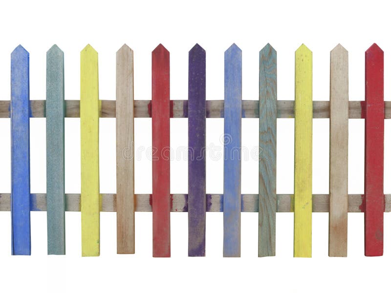 Colorful wooden picket fence isolated royalty free stock photo