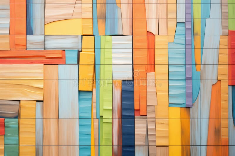 Colorful wooden planks forming an abstract art piece, created with generative ai AI generated
