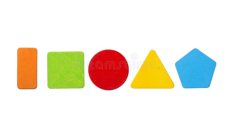 Colorful wooden toy blocks in geometric shapes royalty free stock images
