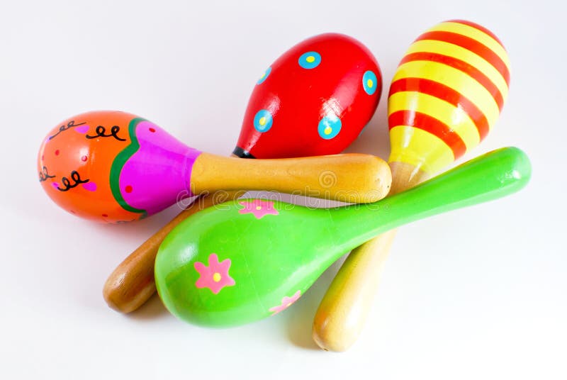Colorful wooden toy maracas royalty free stock photo