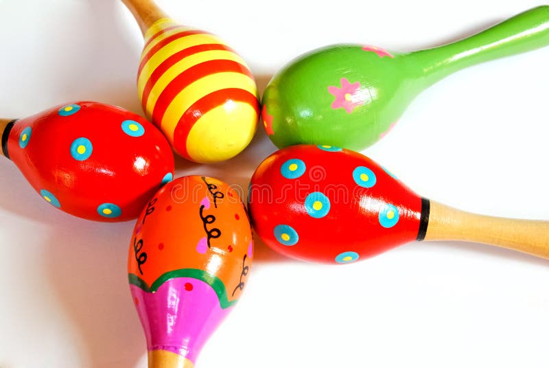 Colorful wooden toy maracas stock images