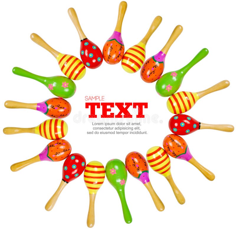 Colorful wooden toy maracas frame royalty free stock image
