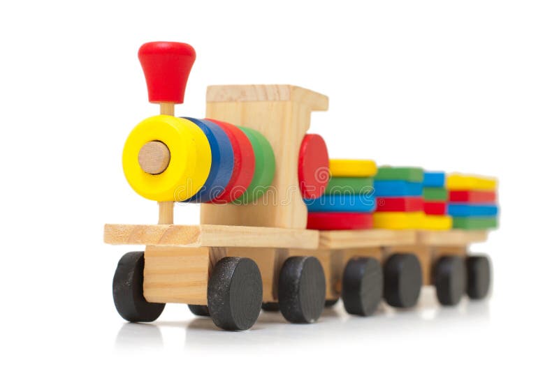 Colorful wooden train toy royalty free stock image