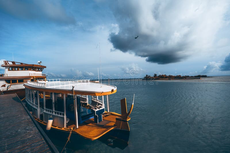 Wooden boats in the bay, Maldives royalty free stock images Wooden boats in the bay, Maldives royalty free stock images