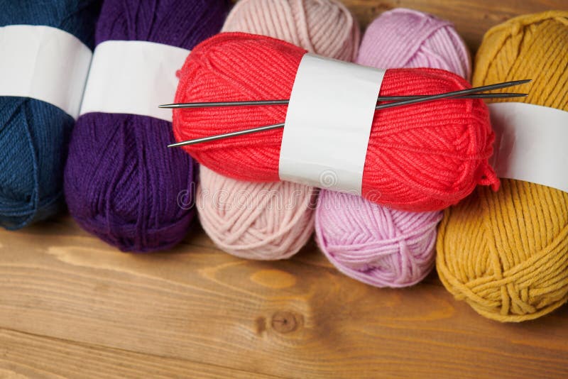 Colorful Wool Yarn for Knitting on Wooden Background Stock Photo ...