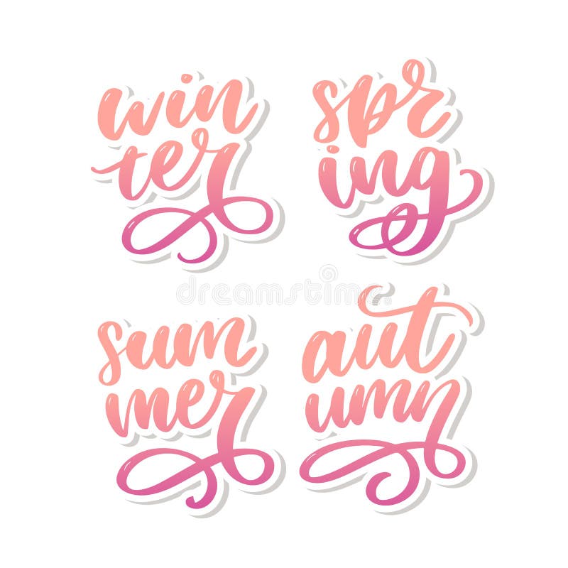 Colorful words - Spring, Summer, Autumn, Winter seasons lettering calligraphy stock illustration Colorful words - Spring, Summer, Autumn, Winter seasons lettering calligraphy stock illustration