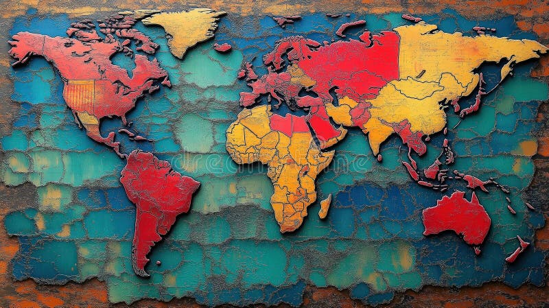 Colorful World Map Design. Universal World Flags, Maps. Artistic 
