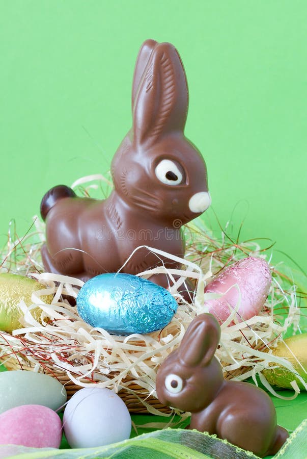 Colorful wrapped chocolate Easter eggs