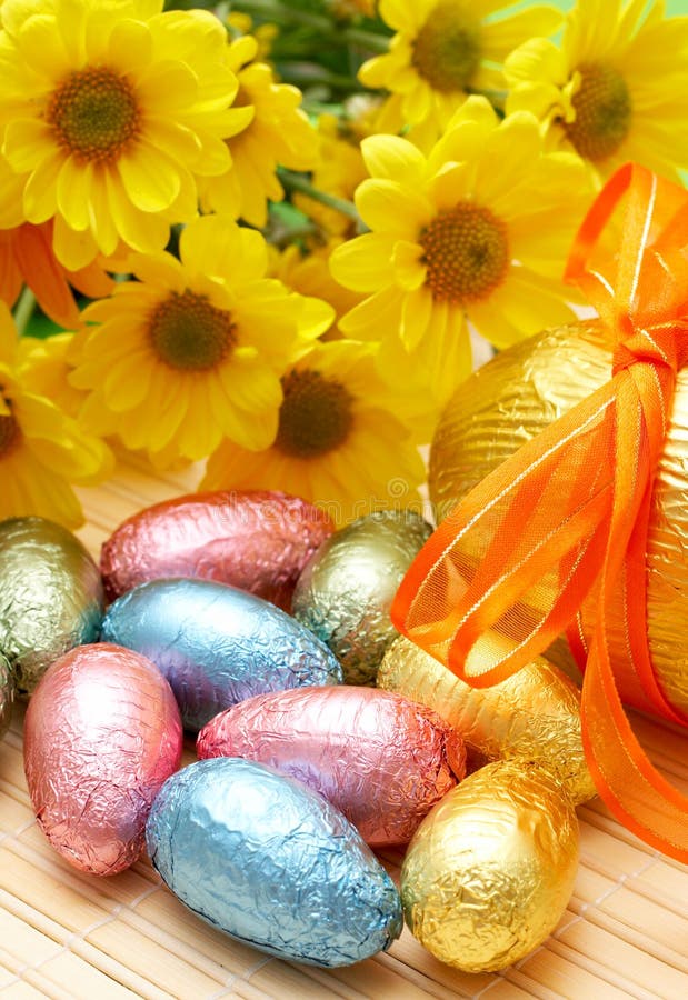 Colorful wrapped chocolate Easter eggs