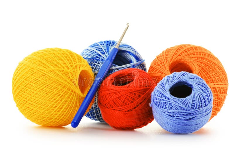 Colorful Yarns for Crocheting and Hook on White Stock Image Image of