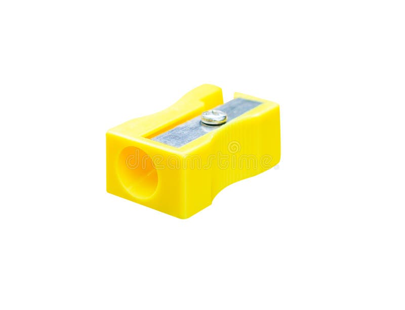 Colorful yellow pencil sharpener isolated on white background with clipping path