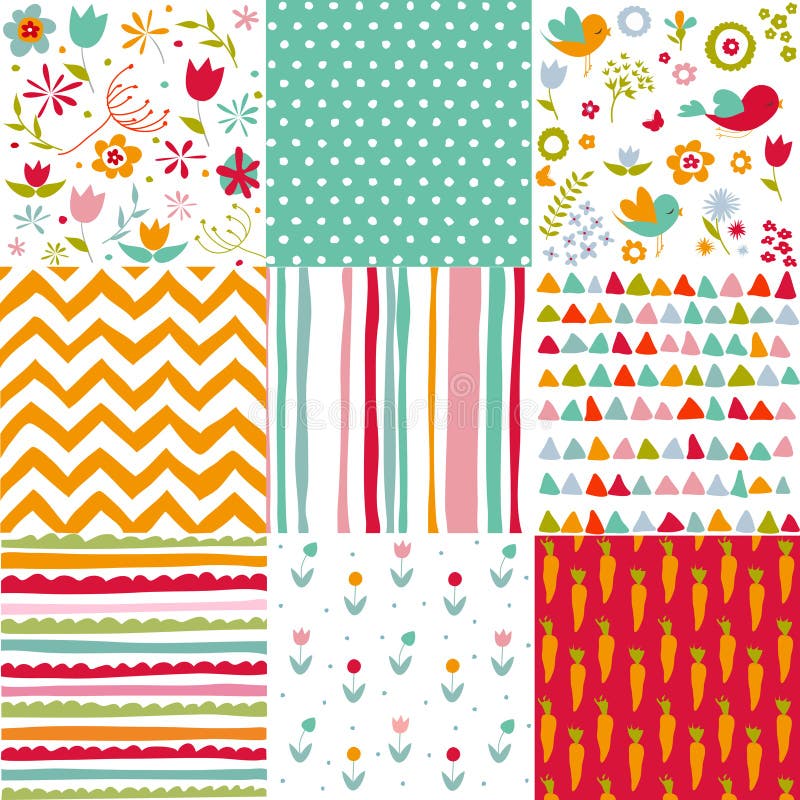 Spring, easter patterns. Vector seamless backgrounds. royalty free illustration