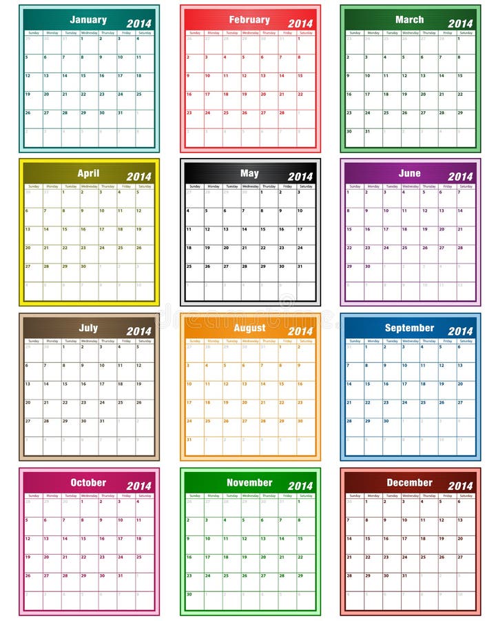Colori assortiti del calendario 2014 illustrazione di stock