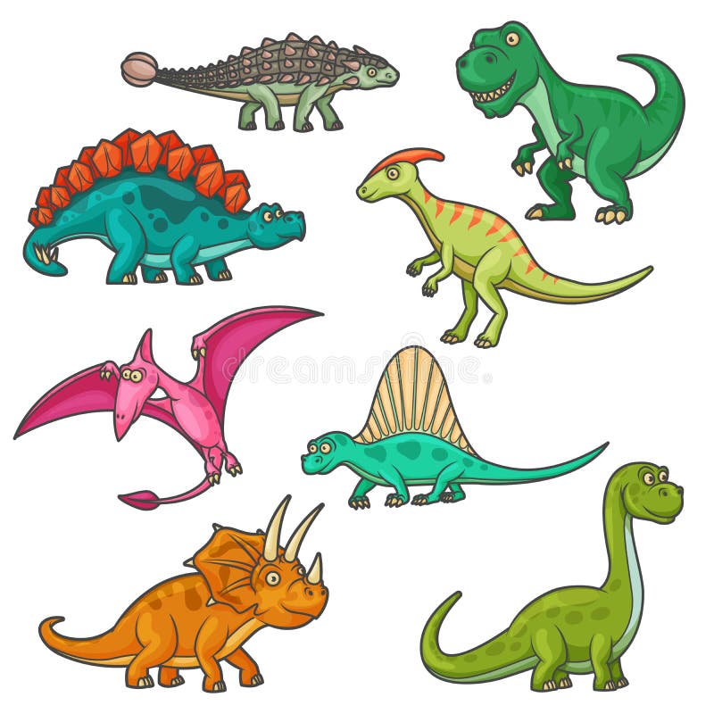 Coloridas Caricaturas Aisladas De Las Mascotas De Los Dinosaurios  Ilustración del Vector - Ilustración de aislado, triceratops: 168272350