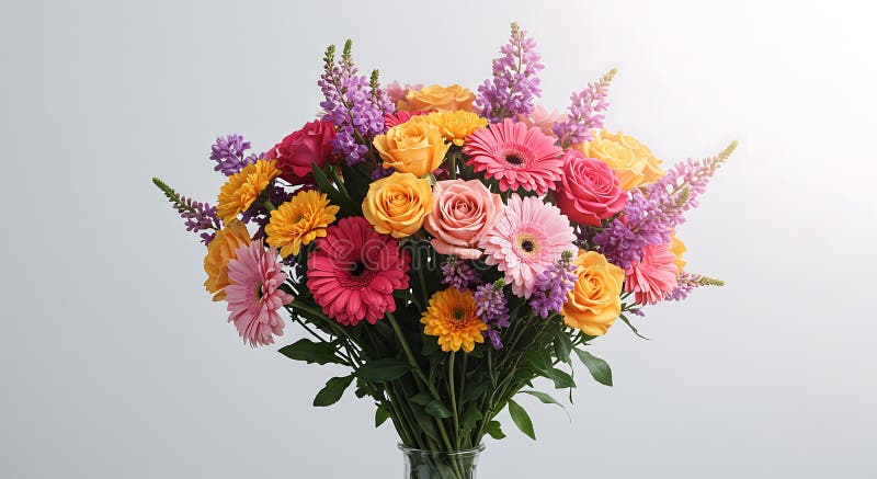 Colorido arreglo floral con gerberas de rosas y lupinos en un fondo brillante generado usando ai libre illustration
