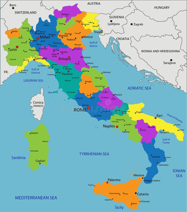 Colorido Mapa Político Italia Con Capas Claramente Separadas