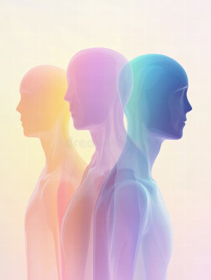 Coloridos avatares abstractos sin rostro en tonos gradientes para crear burla y espacio de texto. ai generativo imágenes de archivo libres de regalías