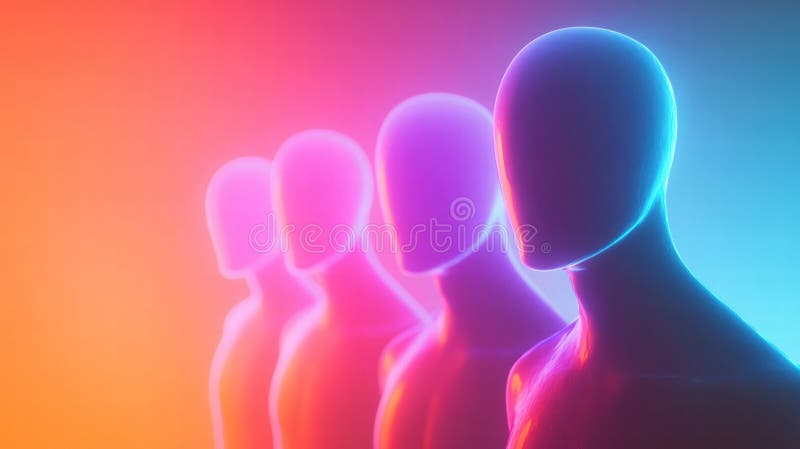 Coloridos avatares abstractos sin rostro en un fondo degradado con espacio para texto para ideas y diseños creativos imagenes de archivo